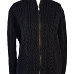 Lands' End  Sweater Women M 10-12 Cable Ribbed Full Zip Cardigan Cotton Black Photo 0