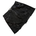 We The Free  Black Denim Mini Skirt Button fly Distressed Raw Hem, Sz 27 Photo 3