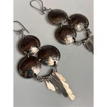 Handmade Peruvian Coin Dangle Earrings Boho Silver Tone 1/2 Sol De Oro 1970s Photo 3