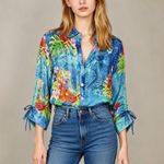 NWOT John Mark Tropical Floral Elbow Cinched Tie Sleeve Tunic Blouse Shirt 1X Photo 0