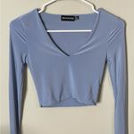 Pretty Little Thing  Fitted Crop Blouse Top Blue Women’s Sz 0 Excellent Condition Photo 0