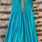 Teal Blue Strapless Prom Dress with Beading Size 2 Photo 4