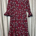 Nanette Lepore Nanette Lenore Wine Red Floral Trumpet Three Quarter Ruffle Sleeve Dress Size 10 Photo 3