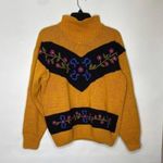 Vintage mustard yellow floral Sweater medium 80s 90s boho fall Black Photo 7
