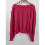 Free People Women's Red Sparkle Knit V Neck Long Sleeve Cropped Sweater Large Photo 2