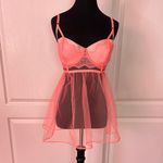 Victoria's Secret  NEON PINK PEACH BABY DOLL SHEER MESH LINGERIE TOP SLIP Photo 1