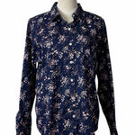 L.L.Bean Button Down Shirt Collared Top Blue Pink Floral Women’s Size Large Photo 0