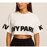 Ivy Park  White Cropped T-Shirt Black Chenille Logo Medium Photo 1