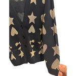 525 America Black Gold Heart Star Button Front Wool Cardigan Sweater Size Large Photo 2