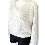 Vintage Alicia Womens Cable Knit Sweater Pullover V Neck Long Sleeve White Large Photo 4