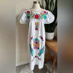 Vintage Mexican Embroidered Floral Dress – White Boho Peasant Midi Festival Size M Photo 12