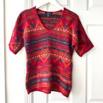 CHAPS Denim Vintage Red Aztec Southwestern V Neck Cotton Blend Sweater Medium Photo 0