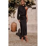 Billy J Esther One Shoulder Long Sleeve Maxi Halter Dress Black Women's Size‎ 10 Photo 1