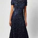 Alex Evenings Navy Sequin Floral Lace Gown - Size 8 (New) Photo 0
