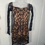 Bardot  Zendaya Mini Lace Long Sleeve Low V Neck Dress In Black Size 2 NWT Photo 6