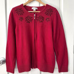 Christopher & Banks  Holiday Red Snowflake Beaded Cardigan Sweater Full Zip Size M Photo 0