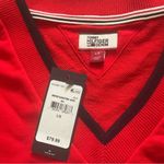 Tommy Hilfiger  denim sweatshirt sz large red and white v-neck pullover shirt Photo 2