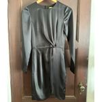 Gianni Bini  | Black Satin Faux Wrap Long Sleeve Cocktail Dress | Women's size 0 Photo 3