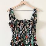 Rachel Zoe Smocked Faux Tie Strap Top in Black & Multi Floral Size L Photo 2