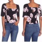Free Press Black Floral Cropped Blouse Square Neck NWT Medium Photo 1