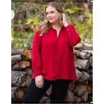 Karen Kane NEW Red Blouse top XLARGE  tie neck crossover hem Long Sleeve Photo 8