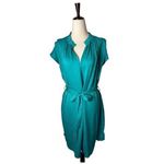 Current Air Dress Women Medium Teal Silky Belted V Neck Short Sleeve Mini Party Photo 1