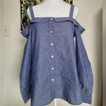 BCBGeneration  Size M Blue Striped Off the Shoulder Top Photo 2