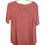 Chico's Shirt Women's Size Medium Isla Capri Peek-A-boo Cutout Stripes Red White Photo 0