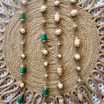 J.Crew  Set of 2 Gold Tone Pearl Accent Peach Green Stone Strand Necklaces Lot Photo 4