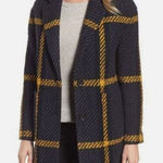 Donna Karan  New York Textured Plaid Wool Blend Blue Black Coat Jacket XS Photo 0