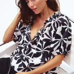 H&M Women's White & Black Floral Ruffle-Trimmed Off The Shoulder Blouse Size M Photo 0