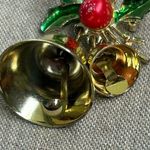 Vintage Rare bundle of Three holiday pins with bells, costume, Christmas, festiv Gold Photo 12