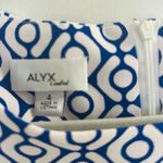 ALYX LIMITED | women’s Above The Knee Blue White Print Geometric Dress | Size 4 Photo 3