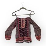 Ella Moon Navy Boho Peasant Blouse Embroidered Printed Long Sleeve Small Blue Photo 1