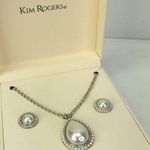 kim rogers New  Necklace & Earring set pearl teardrop round 20" silver tone chain Photo 0