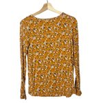 American Eagle  AEO Soft & Sexy Slub Golden Yellow Floral Button Down Long Sleeve Photo 3