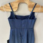 Lulus Medium Blue Satin Square Neck Midi Dress Slit Formal Wedding Guest NWT Photo 4