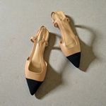 C PARAVALO Beige Black Captoe Slingback Flats Size 40 / US 10 Photo 1