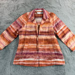 Chico's  Linen Blend Striped Open Front Blazer Jacket Women Size S Orange Purple Photo 0