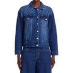 AQUA  Denim Jacket‎ XL Silver Studded Dark Wash Jean Coat Women's Photo 2
