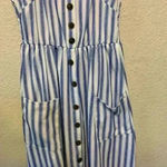 Angashion blue white stripe dress sz M nautical preppy teacher casual buttons Photo 2