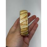 VTG 80s Zebra Stripe Pattern Enamel Clamper Bangle Bracelet Gold Tone 3" Stylish Photo 4