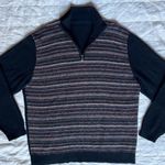 Black Multicolor Scandinavian Fair Isle Stripe Quarter Zip Baby Alpaca Blend Photo 0