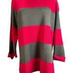 Talbots Woman 1X Red & Olive Green Wide Stripe Boatneck Sweater – Classic Knit Photo 0