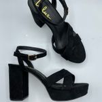 Lulus Black Faux Suede Chunky Heel Platform Heels Womens 8.5 Y2K 90s Peep Toe Photo 0