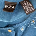 Erika Dusty Blue Linen Embroidered Sleeveless Shell Tank Top Size L Cottagecore Photo 4