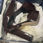 Paige Burgundy Patent Leather Platform Block Heel Sandals Worn Once 7 1/2 Photo 0