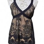 Max Studio Sheer Lace Tank Small Black Nude Mesh Overlay Y2K Coquette Top Photo 1