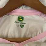 John Deere Women’s  Moline IL raglan style crop sleeve cream & pink shirt XL Photo 3