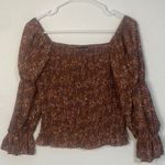 I.N. San Francisco  Floral Smocked Top in Brown Photo 0